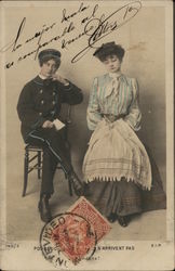 Male Messenger Seated Next to Woman Postcard