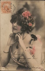 Woman with Flowers in Hair Postcard