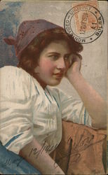 Woman in Kerchief Resting Head on Her Hand Postcard