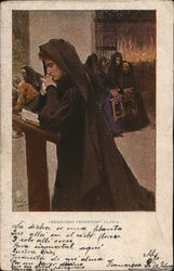 Woman Kneeling, Praying Wearing Long Dark Garments Women Postcard Postcard