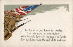 Soldiers with Bayonets and American Flag Postcard