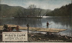 Rafting on the Allegheny - Two Men on Raft with Poles Postcard