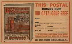 Drawing of "Lee's Wonderful Catalogue," Large Building on Cover Postcard