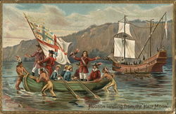 Hudson in Rowboat with His Men Assisted by Native Americans 1909 Hudson-Fulton Celebration Postcard Postcard