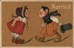 Married - Dutch Couple in Wooden Shoes about to Kiss Marriage & Wedding Postcard Postcard