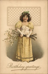 Birthday Greetings - Girl with Cats Postcard Postcard