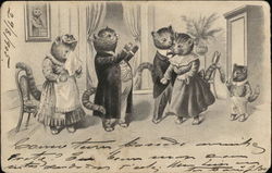 Five Cats Dressed Like People, One is Crying Postcard