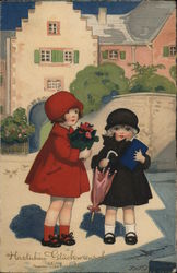 Two Cute Girls with Coats Postcard