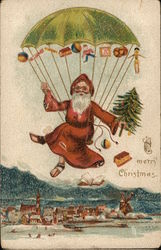 Santa in Parachute Delivering Presents Santa Claus Postcard Postcard