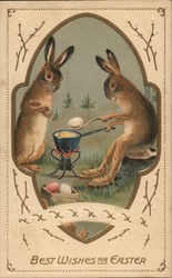 Best Wishes for Easter - Two Bunnies Dyeing Eggs With Bunnies Postcard Postcard