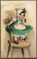 "The Wearing of the Green" - A Young Girl in Green Dancing on a Chair Postcard