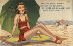 Bathing Beauty - "I'm Really Rather Modest" Swimsuits & Pinup Postcard Postcard Postcard