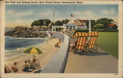 Sea Wall and Bathing Beach, New Ocean House Postcard