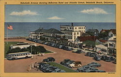 Rehoboth Avenue showing Belhaven Hotel and Atlantic Ocean Postcard