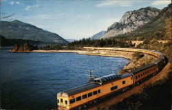 Streamliner Train Along Columbia River Gorge Postcard