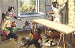 Cats Remodeling a Room Postcard