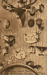 Eskimo Dance Masks St. Michael, AK Postcard Postcard Postcard