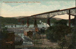 Poughkeepsie Bridge and Hudson River Day Boats New York Postcard Postcard Postcard