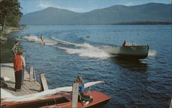 Water Skiing at Lake George Postcard