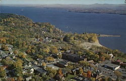 Aerial View of Town and Lake Champlain Postcard