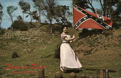 Down in Dixie at Fort Fisher - Woman with Confederate Flag Kure Beach, NC Postcard Postcard Postcard