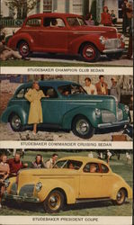 1940 Studebaker Champion Club Sedan, Commander Cruising Sedan, President Coupe Cars Postcard Postcard Postcard