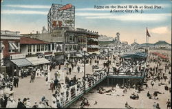 Scene on the Board Walk at Steel Pier Postcard