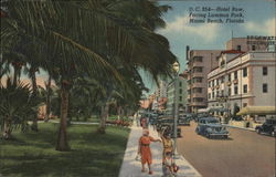 Hotel Row facing Lummus Park Miami Beach, FL Postcard Postcard Postcard