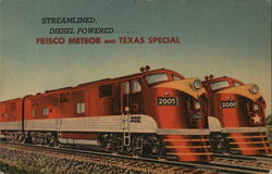 Streamlined...Diesel Powered....Frisco Meteor and Texas Special Locomotives Postcard Postcard Postcard