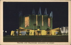 Travel and Transport Building at Night Postcard