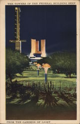 Towers of the Federal Building seen from the Gardens of Light 1933 Chicago World Fair Postcard Postcard Postcard