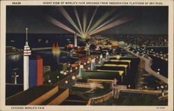 Night View of World's Fair Grounds from Observation Platform of Sky Ride 1933 Chicago World Fair Postcard Postcard Postcard