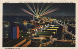 Night View of World's Fair Grounds from Observation Platform of Sky Ride Postcard