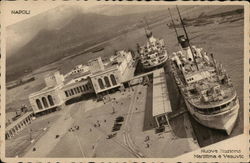 View of Docks and Mt. Vesuvius Naples, Italy Postcard Postcard