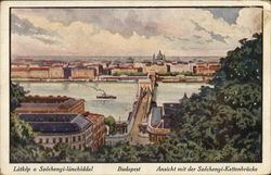 View of City and Danube RIver Budapest, Hungary Postcard Postcard