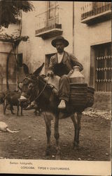 Milk Seller on a Donkey Cordoba, Spain Postcard Postcard Postcard