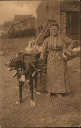 Woman with Dog Cart Postcard Postcard