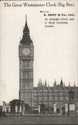 The Great Westminister Clock ( Big Ben) Postcard