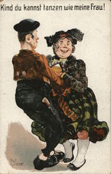 Illustration of Old Couple Dancing Germany Postcard Postcard