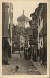 Street Scene showing Martins Tower Postcard