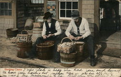 Shelling Clams Outside Store Postcard