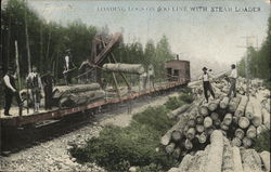 Loading Logs on 500 Line with Steam Loader Trains, Railroad Postcard Postcard Postcard