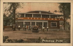 Paradise Park, People Near Building Advertising Rooms, Restaurant Benton Harbor, MI Postcard Postcard Postcard