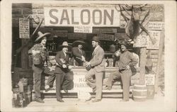 Men Posing at "Western Saloon" Cowboy Western Postcard Postcard Postcard