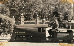 Man Seated Behind Miniature Train Engine "Hiawatha" Benton Harbor, MI House of David Postcard Postcard Postcard