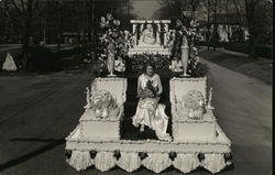 Woman Holding Bouquet on Parade Float, 1939 Postcard