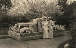 Four Ladies Standing at Flowered Parade Float, 1936 Benton Harbor, MI Postcard Postcard Postcard