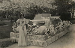 Lady with Oldsmobile parade float - 1936 Postcard