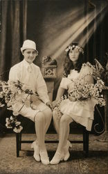 Two Young Women Who Rode on Float in Blossom Parade for House of David Benton Harbor, MI Postcard Postcard Postcard