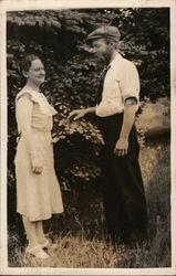 Man and Woman Near Evergreen, Paul Johnson Sr., Flossie Tulk Postcard